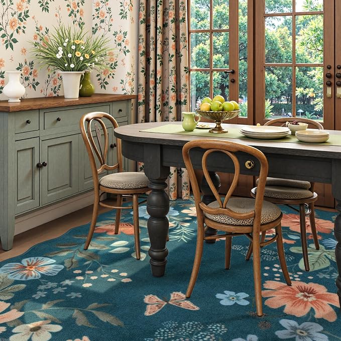 Lahome Floral Washable 6x9 Area Rugs, Soft Bedroom Rug