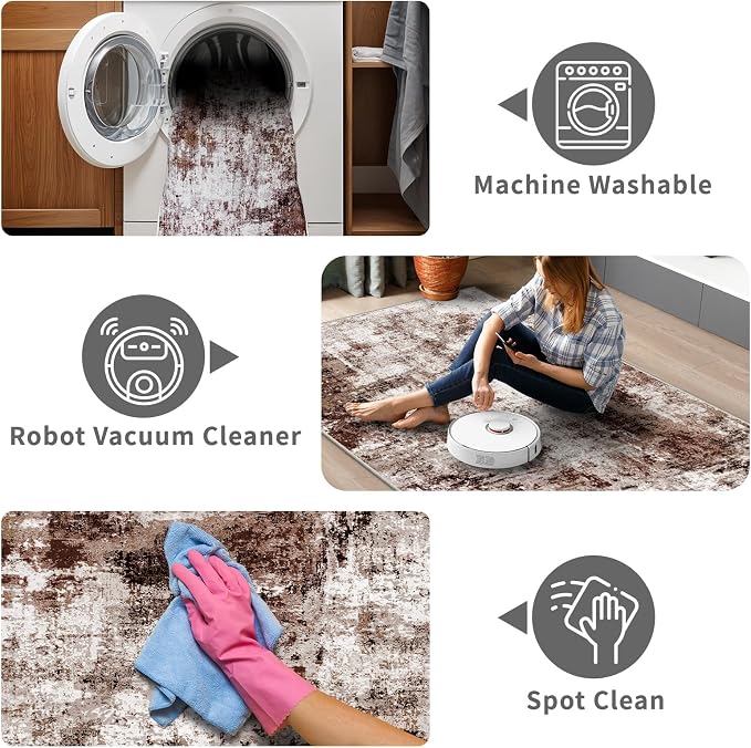 2x6 Washable Runner Rugs for Hallway: Easy-to-Clean Abstract Runners for