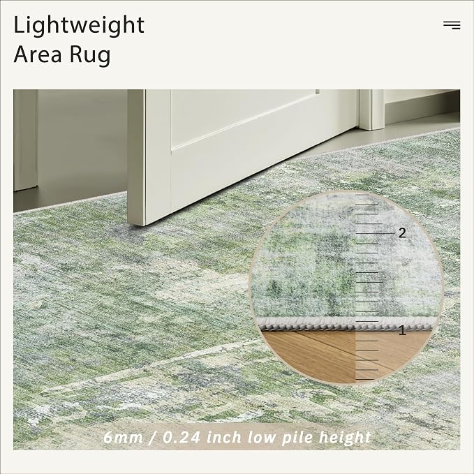 Soalmost 5x8 Area Rugs Green/Ivory Low Pile Indoor Washable Trendy Faded Style