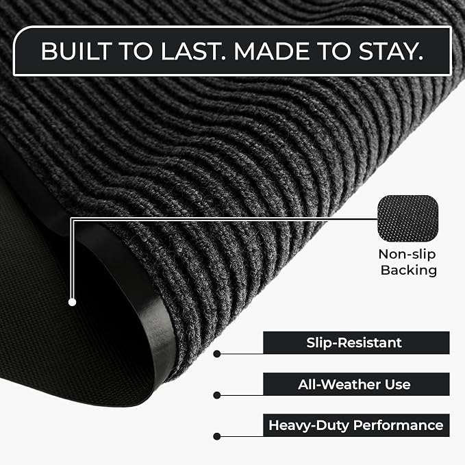 2 Pack Charcoal Commercial Door Mat 3'x5' Heavy Duty Industrial Floor Mat