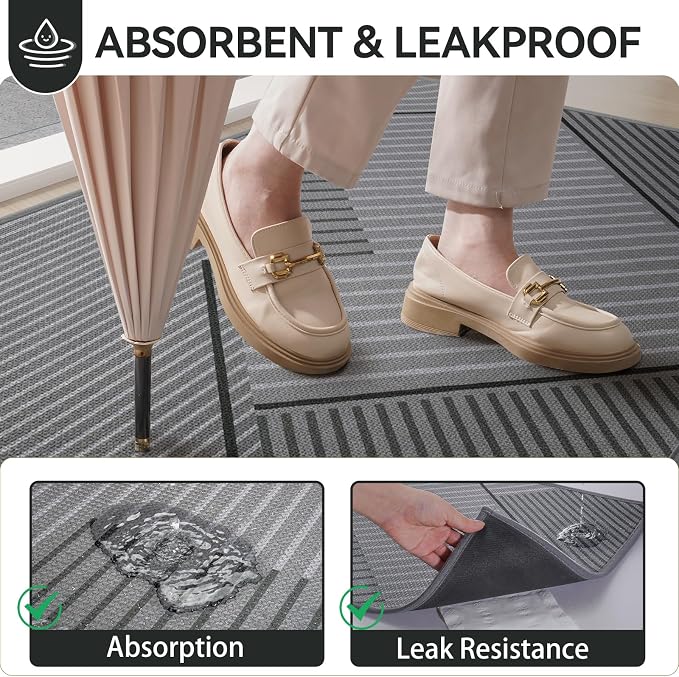 Front Door Mat 31''x47'', Non Slip Absorbent Dirt Resist Washable Low-Profile