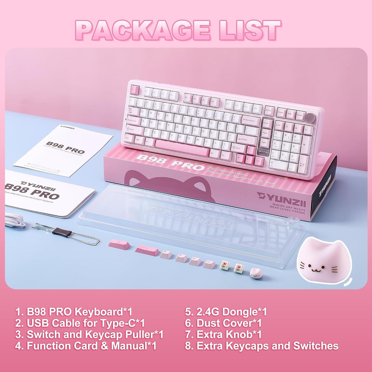 YUNZII B98 PRO 96% Wireless Mechanical Keyboard(Pink, Candy Switch)