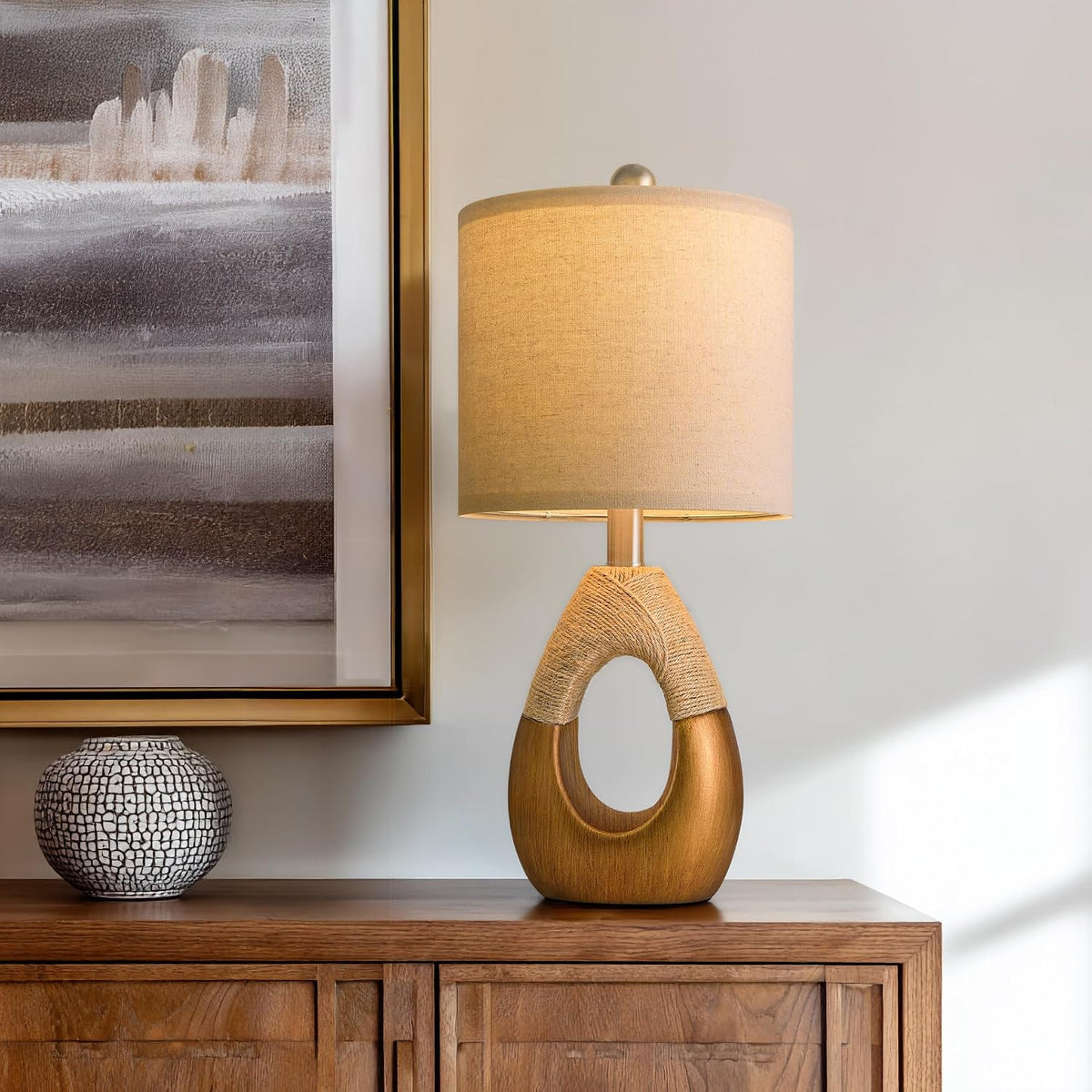 OYEARS 19" Table Lamps Set of 2, Boho Lamps for Living Room, Rustic Bedside Lamps for Bedroom, Farmhouse Rattan Table Lamp, Small Space Nightstand Lamp for Home Office (Bulb Not Included, Gold)