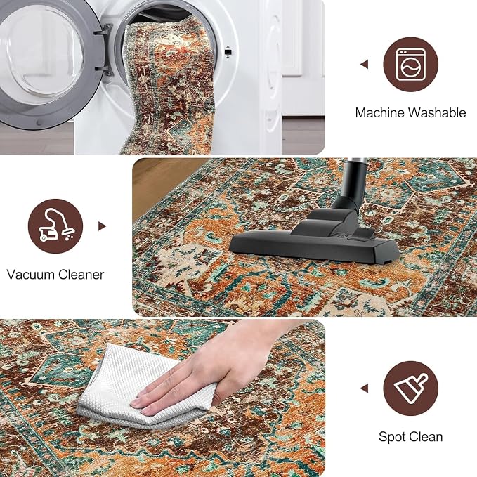 Yamaziot Washable Runner Rug, 3x14 Non-Slip Boho Vintage Hallway Rug Runner