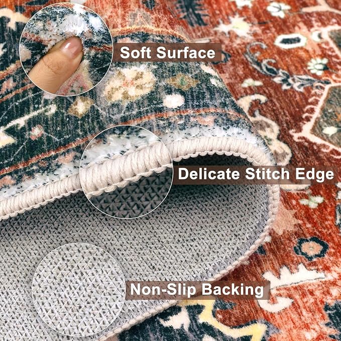 Yamaziot Washable Runner Rug, 3x8 Non-Slip Boho Vintage Hallway Rug