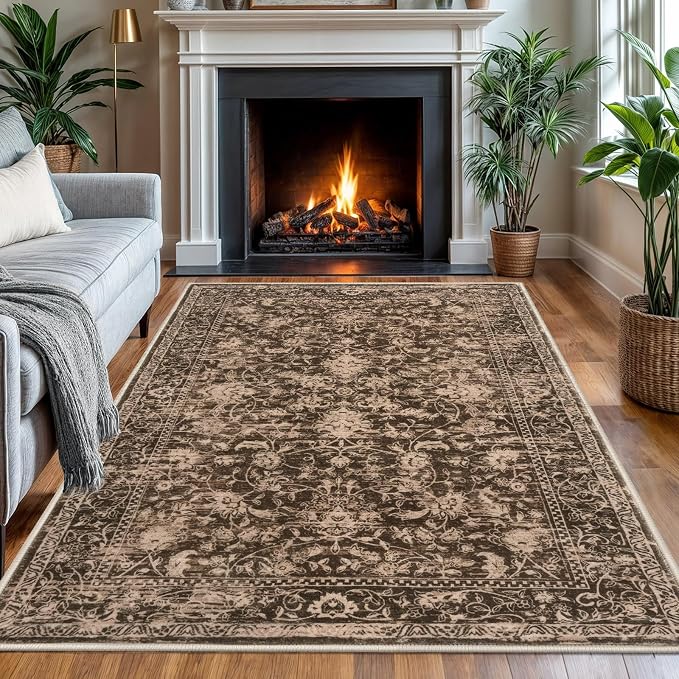 KILOCOCO Area Rug 4x6 Entryway Rug Washable Printed Vintage Floral Rubber