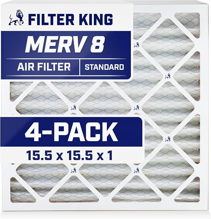 Filter King 15.5x15.5x1 Air Filter | 4-PACK | MERV 8 HVAC Pleated A/C Furnace