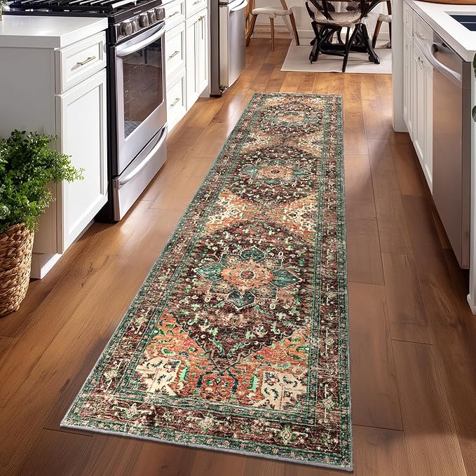 Yamaziot Washable Runner Rug, 2x8 Non-Slip Boho Vintage Hallway Rug Runner