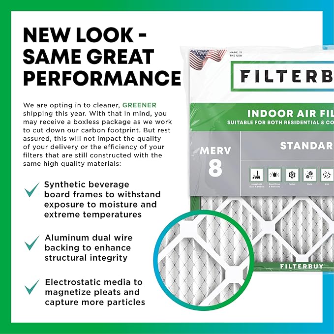 Filterbuy 20x21x2 Air Filter MERV 8 Essential Dust & Allergy Defense,