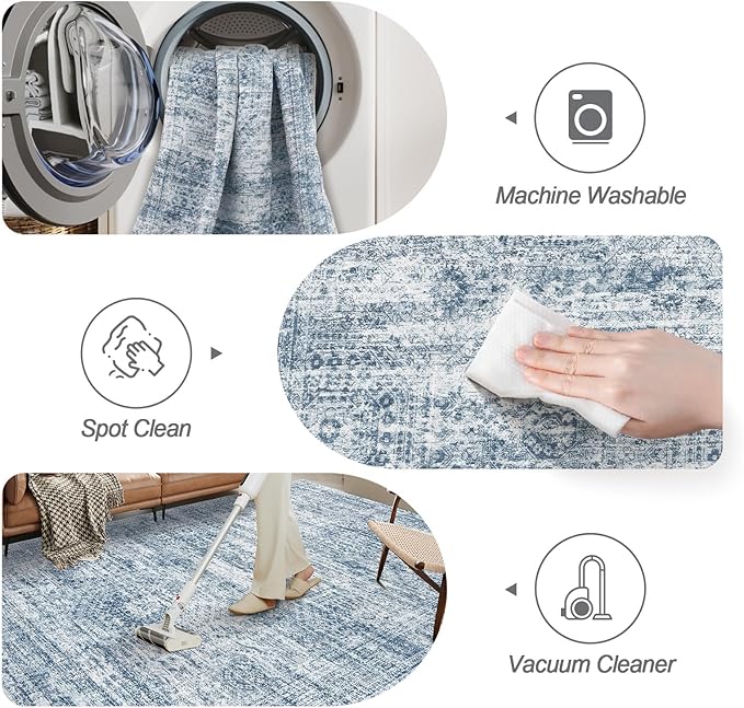 Soalmost 9x12 Area Rugs for Living Room, Non Slip Machine Washable Vintage Rugs