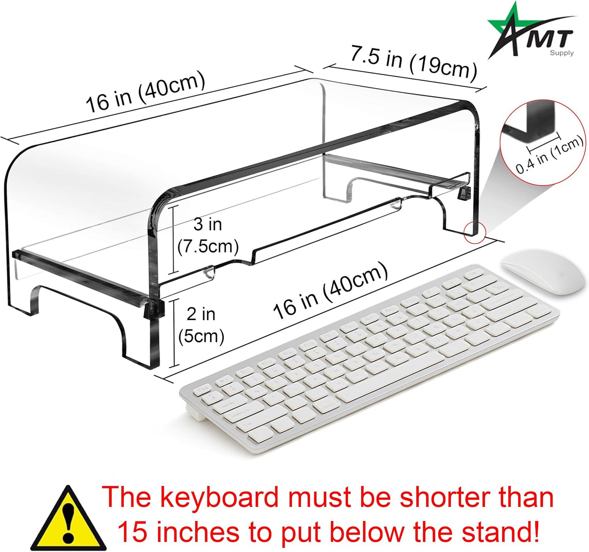AMT 2 Tier 5.7 Inch High Acrylic Laptop Monitor Stand & Computer Riser with Cat Keyboard Protector, Space-Saving Design, Extra Storage, Clear Shelf - Ideal for Monitors, Laptops, Printers, Desktop