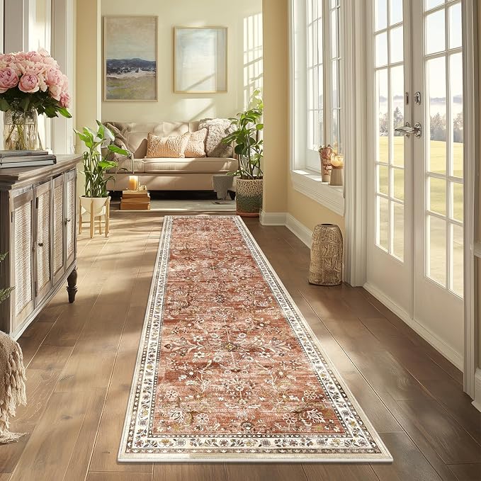 Yamaziot Washable Runner Rug 2x8 – Non Slip Boho Floral Hallway Runner Rug