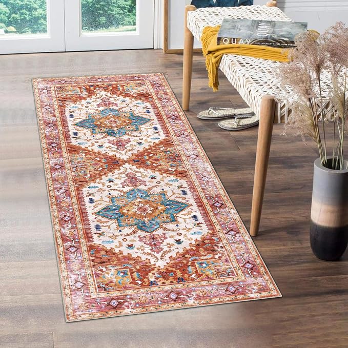 Yamaziot Washable Runner Rug, 2x5 Non-Slip Boho Vintage Hallway Rug Runner