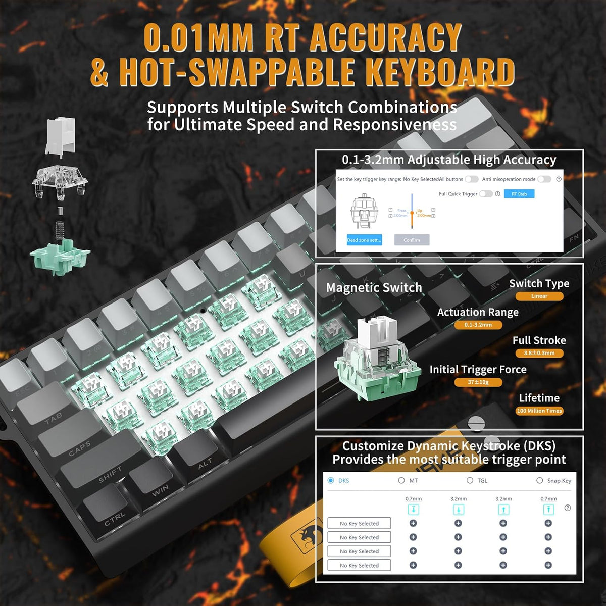 ATTACK SHARK X11&X60HE Mechanical Wireless Gaming Combo,Rapid Trigger Magnetic Switches 8K Keyboard,59g Ultra-Light Mouse with Charging Dock, 22K DPI,PAW3311,RGB Backlit 3-Mode with Coiled Cable-Black