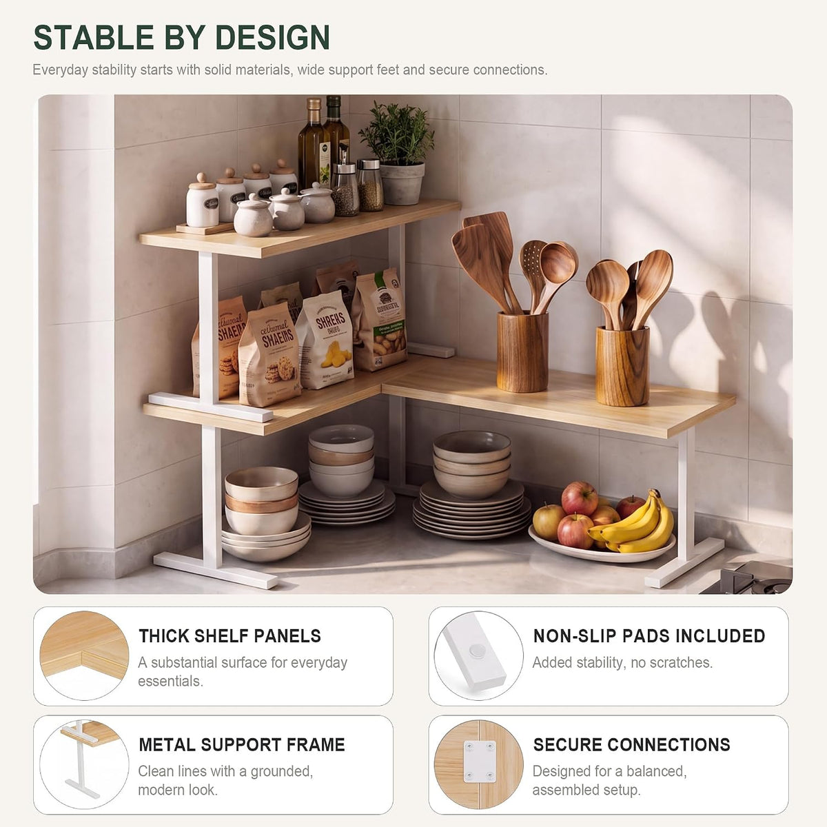 Golener Countertop Shelf, Kitchen Counter Organizer, Adjustable, Stackable