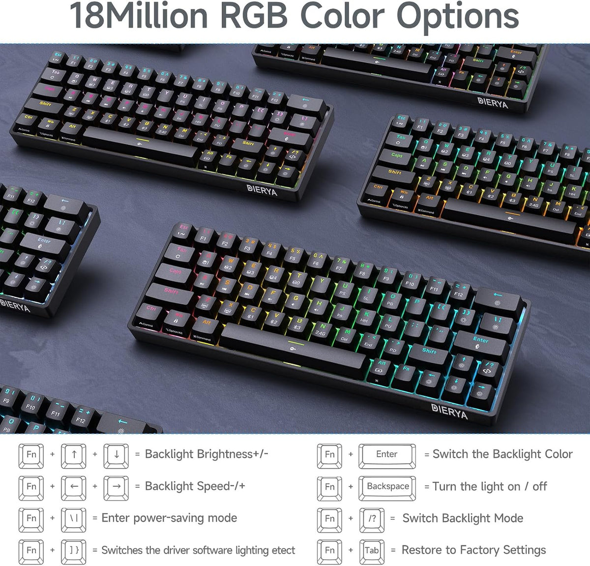 DIERYA DK63 60% Wireless Mechanical Gaming Keyboard | Bluetooth/2.4G/Wired | RGB Backlit Compact 63 Keys Mini Office Keyboard | with Blue Switch | for Windows Laptop PC Gamer Typist-Black