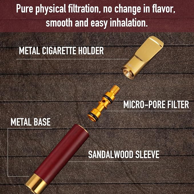 Reusable Washable Cigarette Filter Tips Mouthpiece Handcrafted Solid Wood Metal