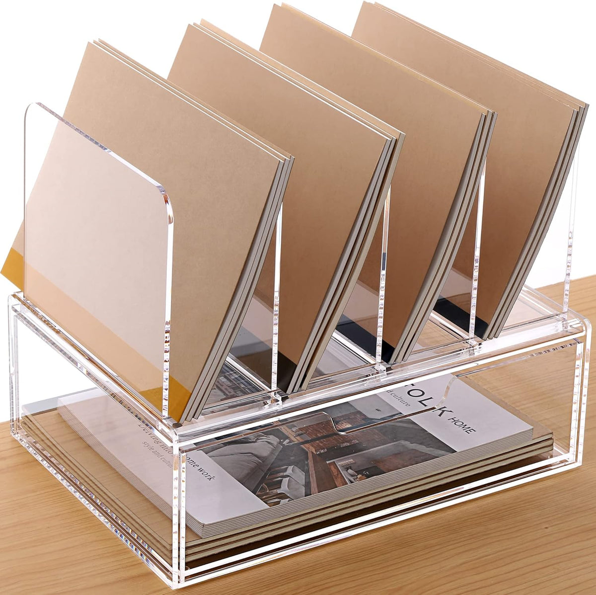 HeZone Desk Organizers and Accessories, Acrylic Desk Organizer with Drawer, Office Supplies Organization Storage, Clear Acrylic File Organizer for Desk - 1 Pack
