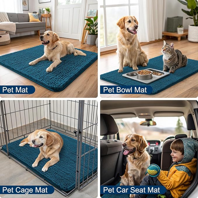 Smiry Dog Door Mat for Muddy Paws 44x24, Absorbent Dirt Trapper, Non-Slip