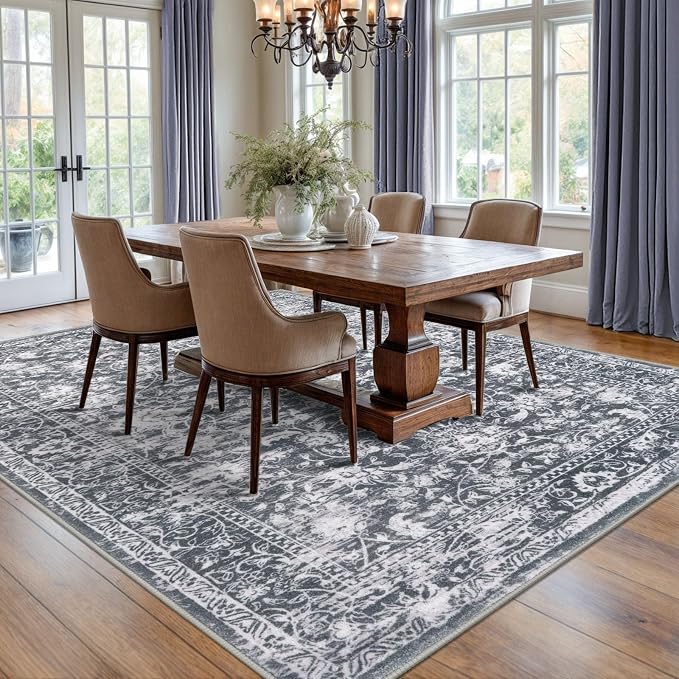 KILOCOCO Area Rug 8x10 Living Room Rug Washable Printed Vintage Floral Non Slip