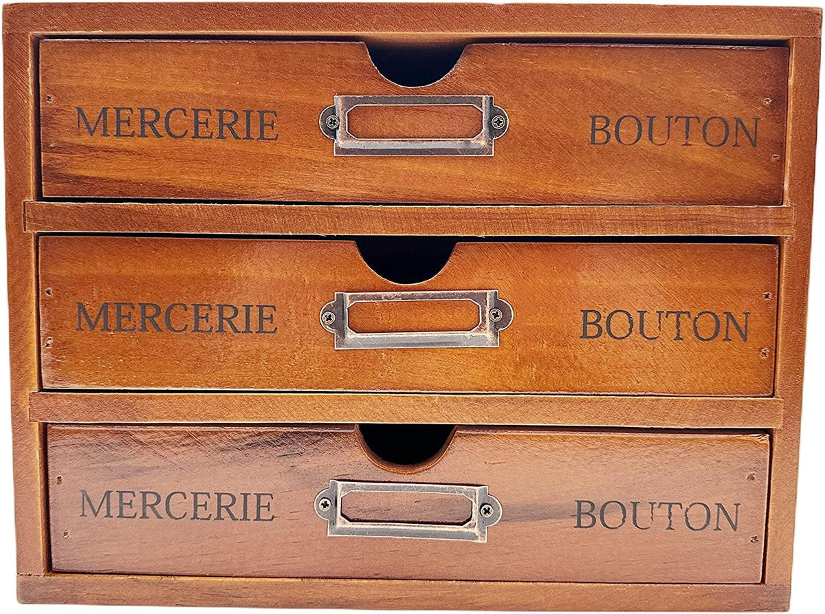 Vintage Wooden Storage Box,storage box with drawers, wooden box,wooden drawers,with Label Holder,Countertop Organizer,desk storage rack, for home, office, factory, office (3 Drawers)