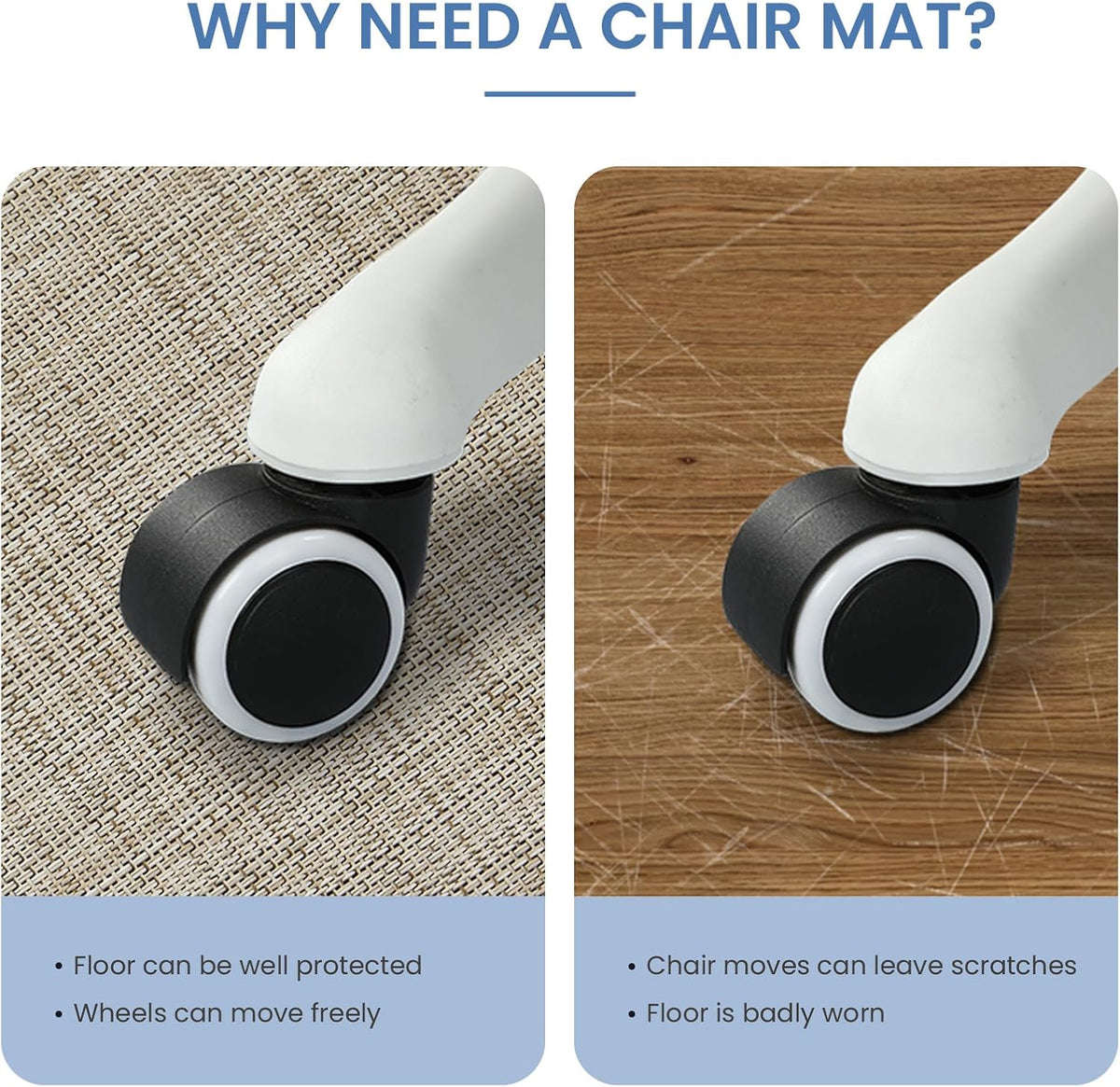 Chair Mat for Hardwood Floor, 36" x 48" Heavy Duty Office Chair Mat for Rolling Chairs, Anti Slip, Non-Curve, Floor Protector for Home Office, Ivory Linen Weave