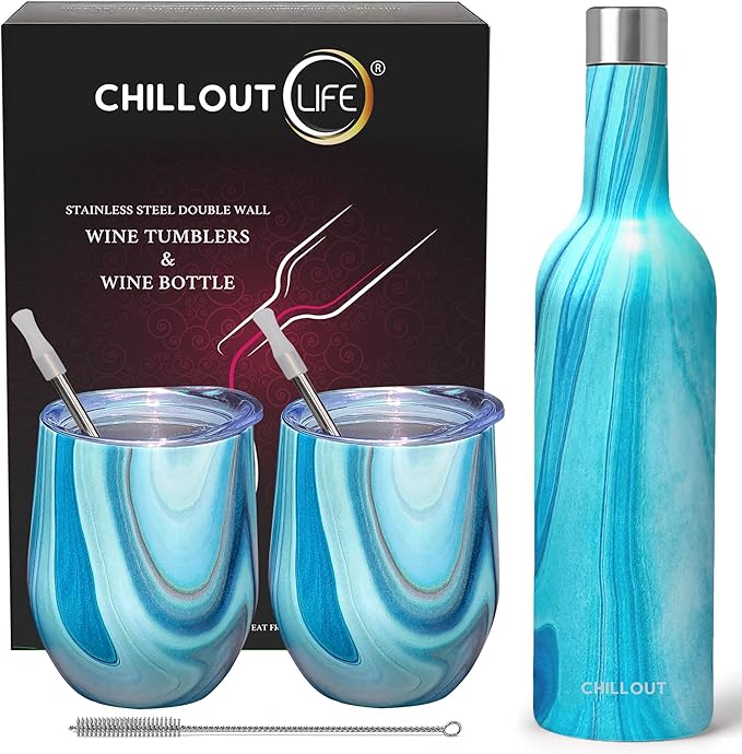 CHILLOUT LIFE 12 oz Stainless Steel Wine Tumblers 2 Pack & 1 Insulated Wine