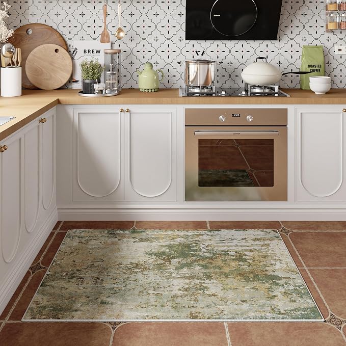 Entryway Rug 2x3 Green Door Mat Indoor Entrance 24x36, Washable Small Throw Rugs