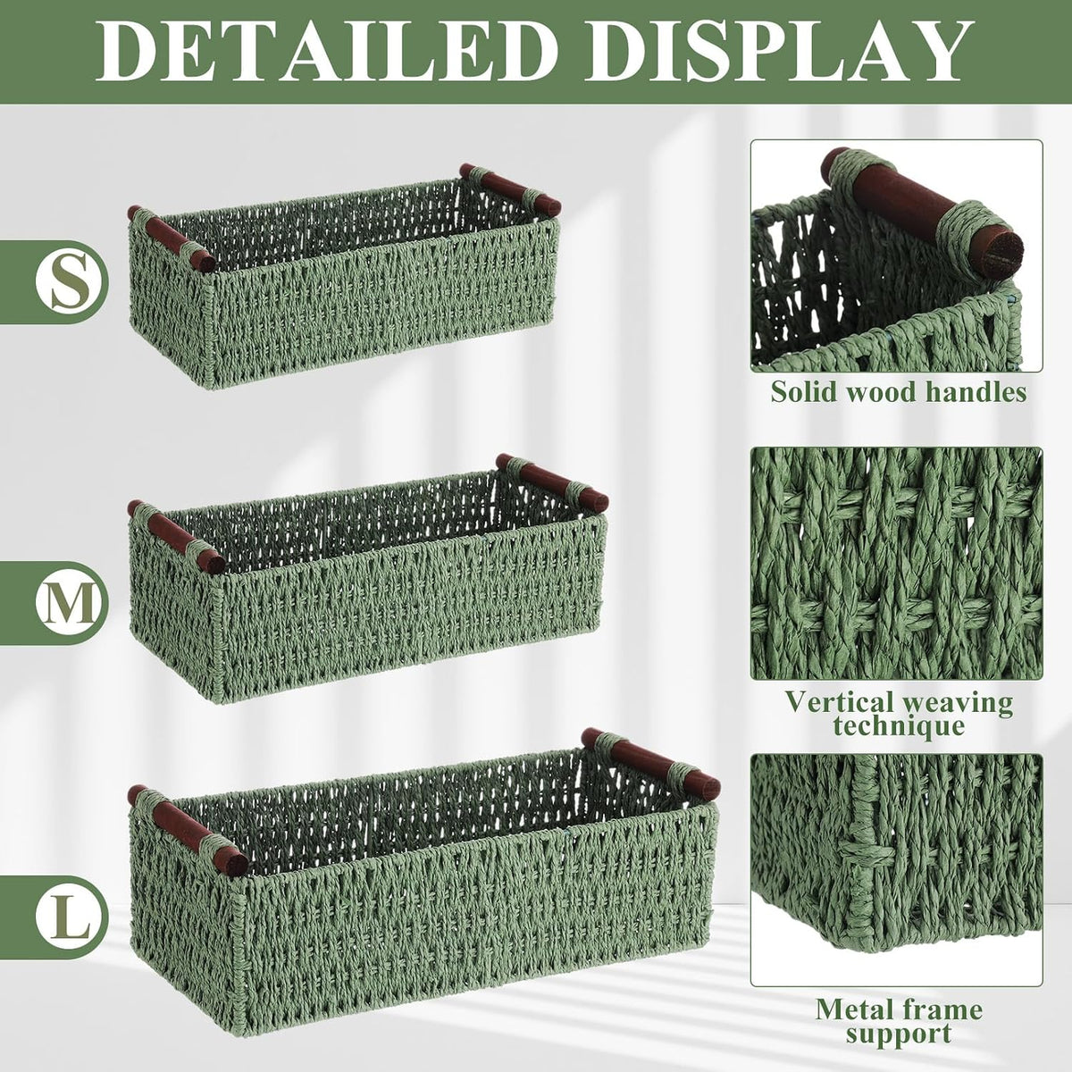 Boao 3 Pcs Boho Storage Wicker Baskets Handmade Woven Decorative Paper Rope Baskets for Organizing with Handle Countertop Toilet Paper Storage Container for Toilet Tank Top