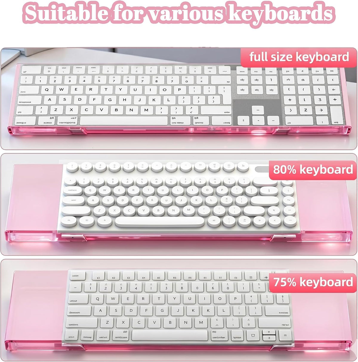 Acrylic Computer Keyboard Stand with Gel Mountain Wrist Rest Keyboard Riser with Comfortable Clear Silicone Mouse Wrist Pad Ergonomic Tilted Transparent Keyboard Holder for Desktop Office Hot Pink