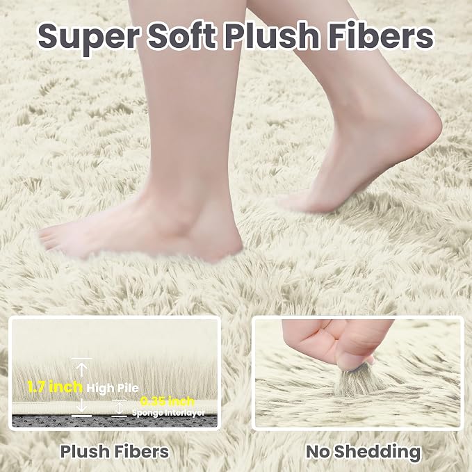 8x10 Area Rugs for Living Room Rug: Soft Fluffy Shag Cream White Rugs for