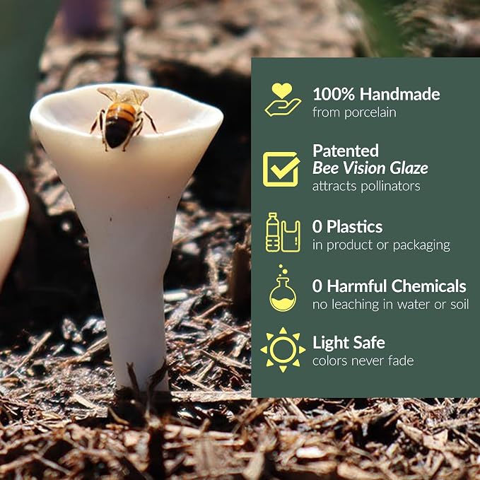 5 Pack, Bee Watering Station, 100% Handmade from Porcelain, Bee and Butterfly