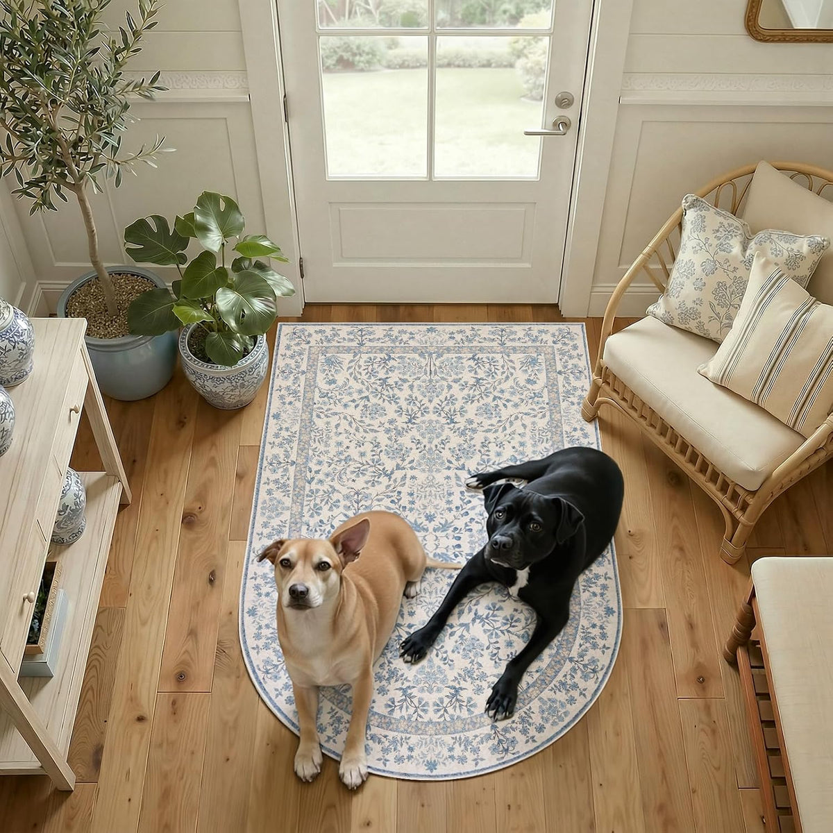 jinchan 4x6 Washable Entryway Area Rug, Vintage Blue Floral Non-Slip