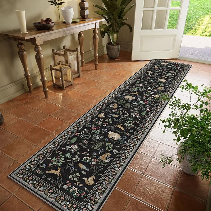 Machine Washable Kitchen Runner Rugs: 2'x10' Hallway Runner Non Slip Low Pile
