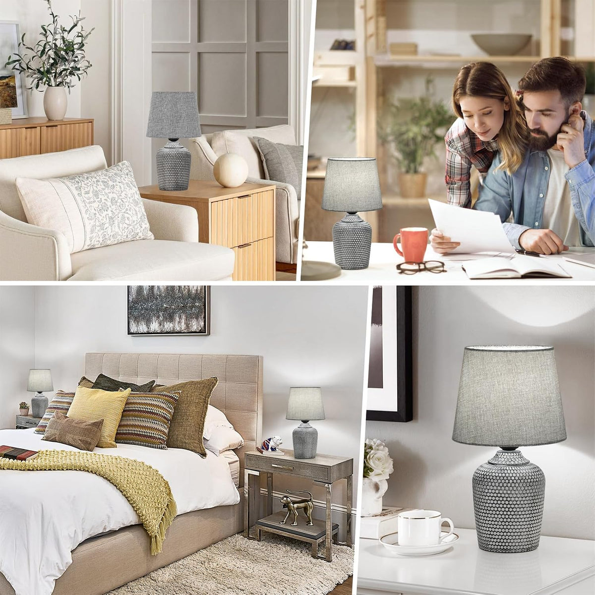 11.8’’ Small Table Lamps Set of 2 for Bedroom Kid’s Room Home Office, Gray