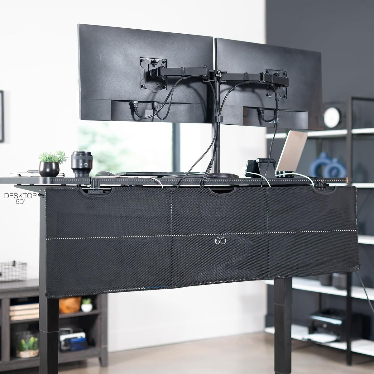 VIVO Black Clamp-on 60 inch Desk Cable Management Sleeve, DESK-SKIRT-60P