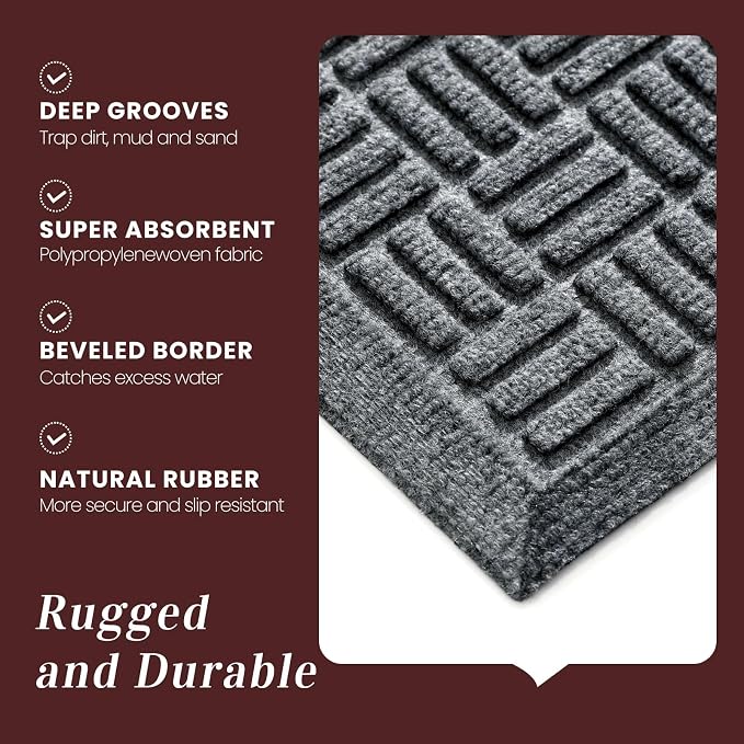 Mibao Front Door Mat Indoor Outdoor Entrance, Dirt Trapping Waterproof