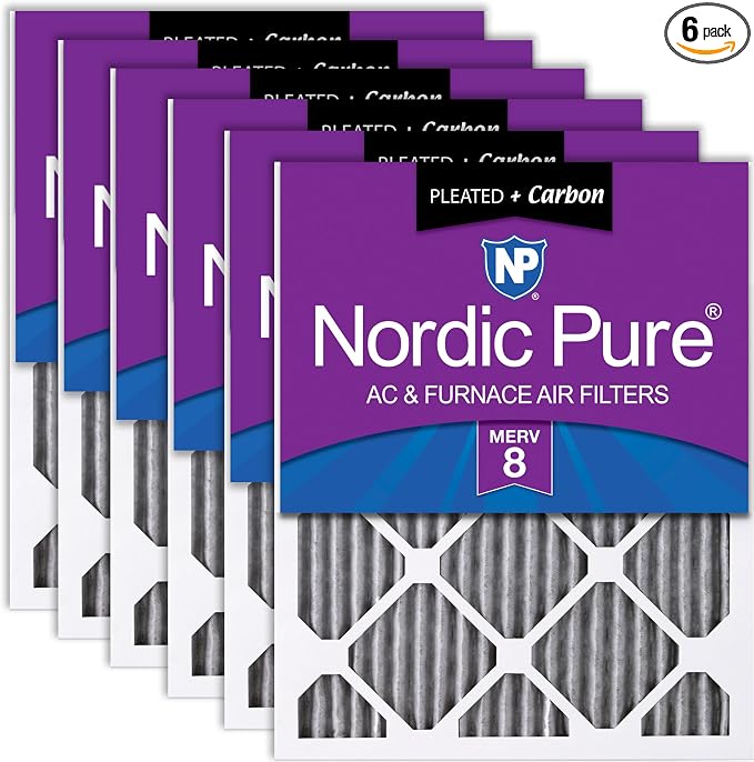 Nordic Pure 16x20x1 Furnace Air Filters MERV 8 Pleated Plus Carbon 6 Pack
