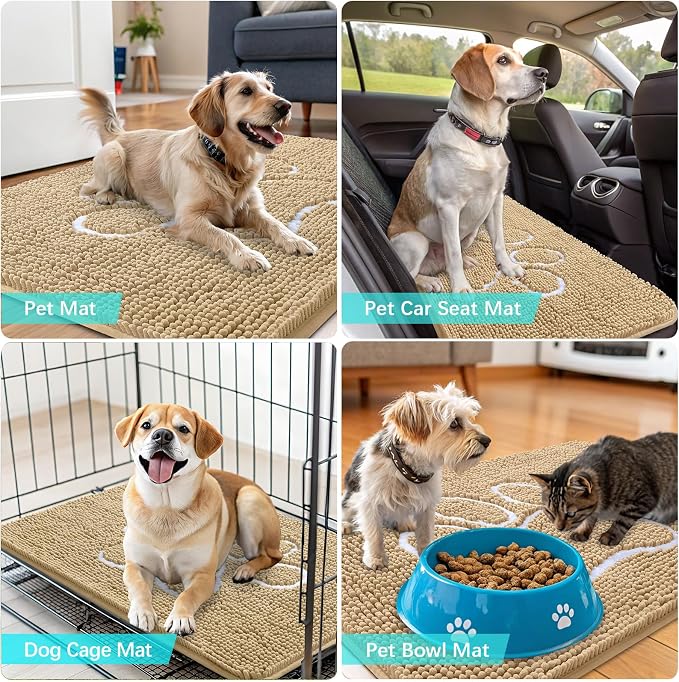 OLANLY Dog Door Mat for Muddy Paws 59x35, Paw Print Design, Absorbs Moisture