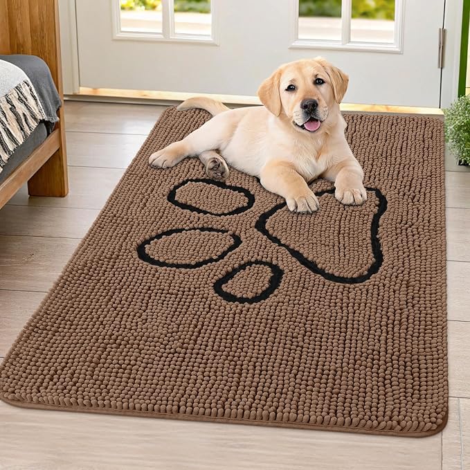 Smiry Dog Door Mat for Muddy Paws, Absorbent Dirt Trapper Non Slip Quick Dry