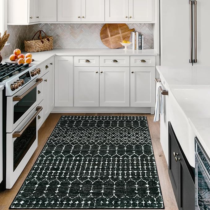 Lahome Moroccan Black Area Rug for Living Room 3x5 Non-Slip Washable Stain