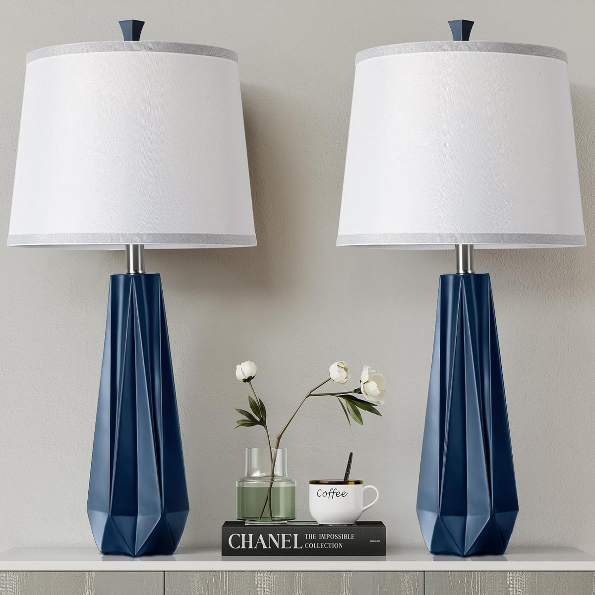 WIHTU 27'' Navy Blue Resin Table Lamps, Desk Lamps with 3 Color Temperature