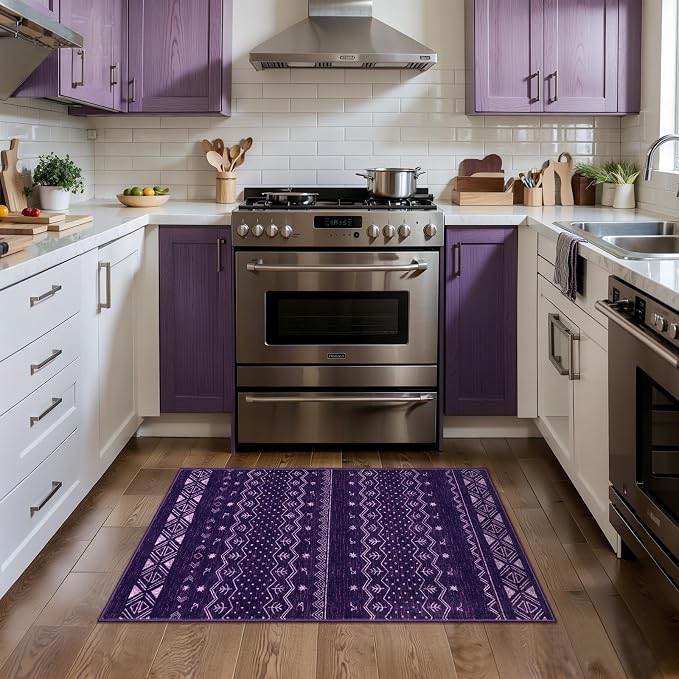 SERISSA 2x3 Rugs for Entryway, Washable Non-Slip Purple and White Small Area Rug