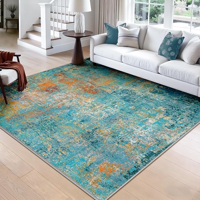 RELEANY Washable Area Rugs Square 8ft Non-Slip Modern Abstract Soft