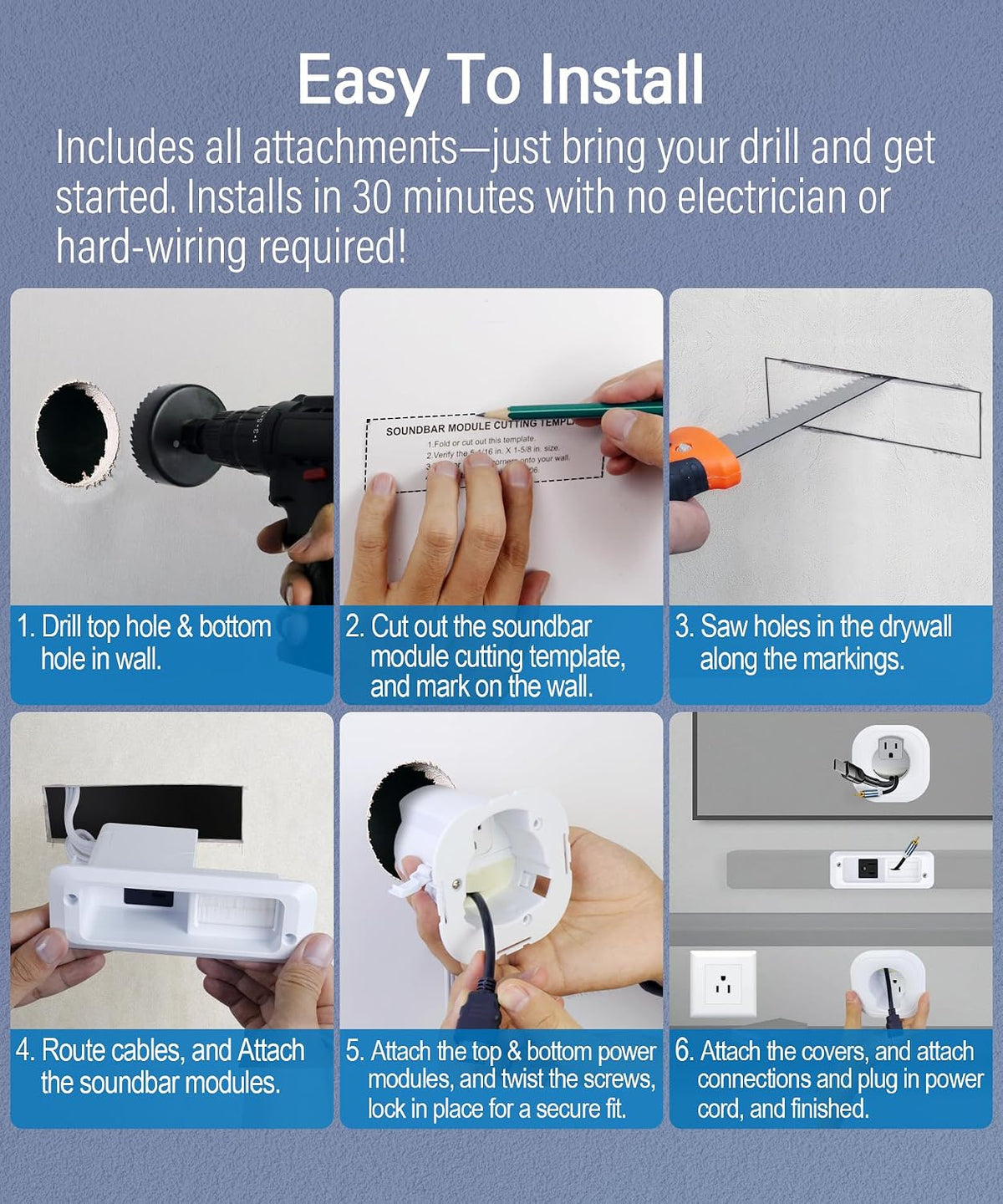 in Wall Cable Management Kit for Mounted TV & Soundbar - Cord Hider For Wall Mount TV - Powers Media Devices & Hides All Cables - Include Circle Saw & Drywall Saw, TV Cable Hider Wall Kit Easy Install