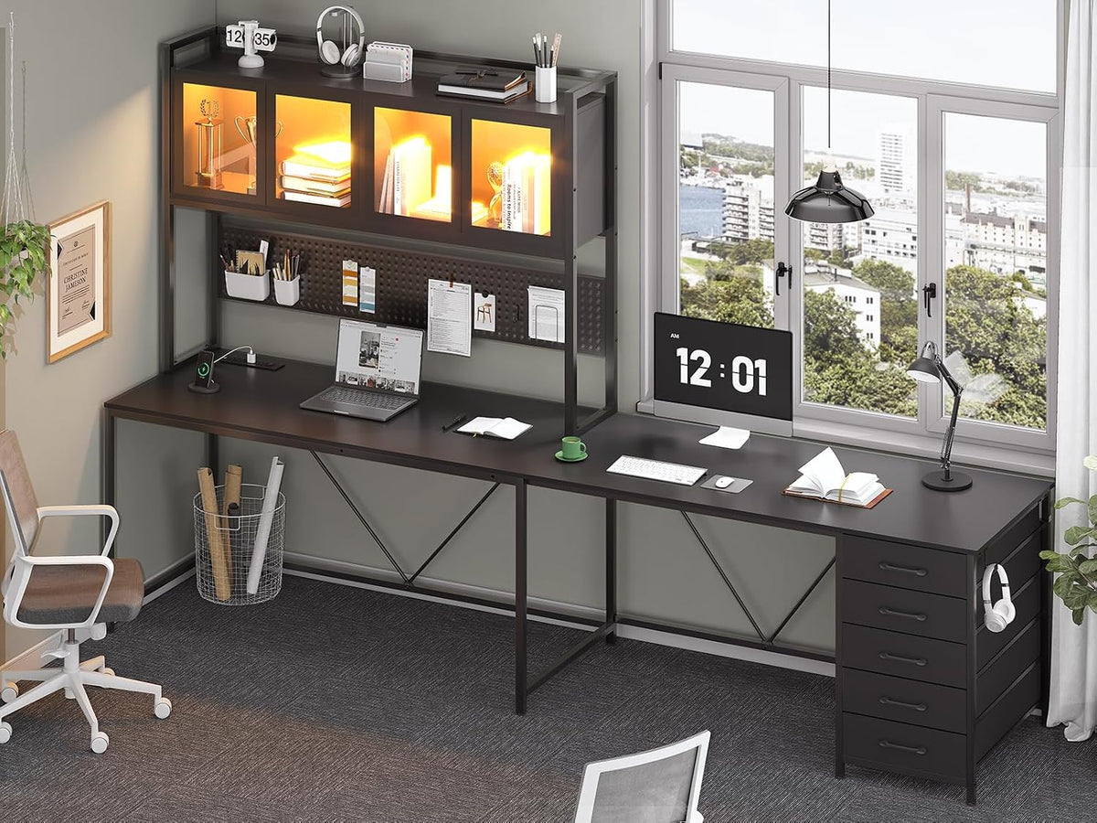 SEDETA L Shaped Gaming Corner Desk with Drawers, Hutch and Storage Shelves