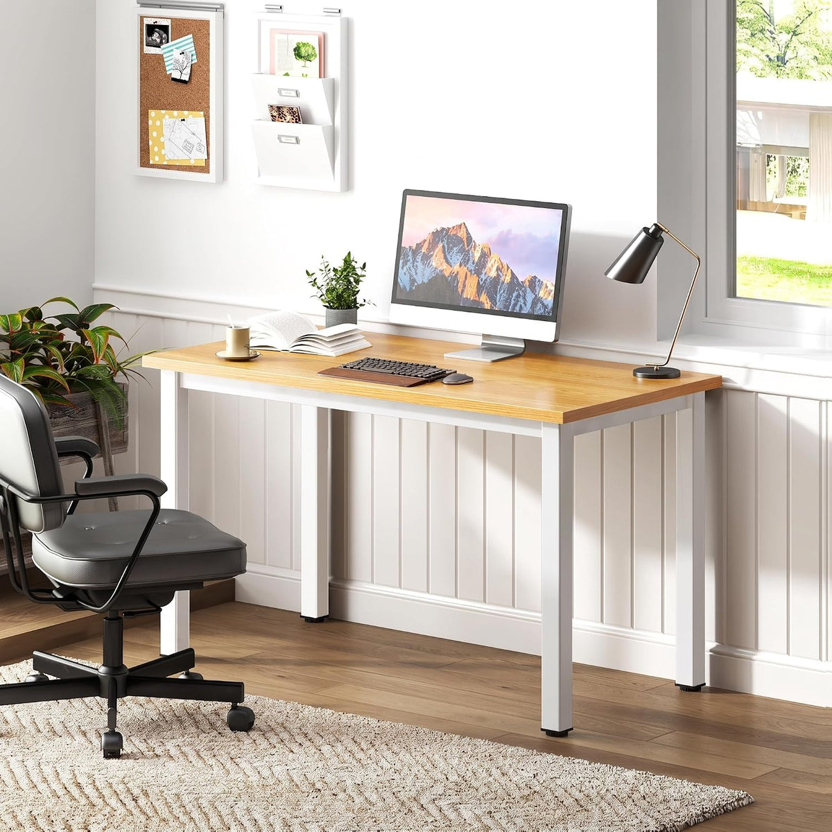 Need Small Teak Computer Desk, 39.4 Inch Sturdy Writing Desk, Compact