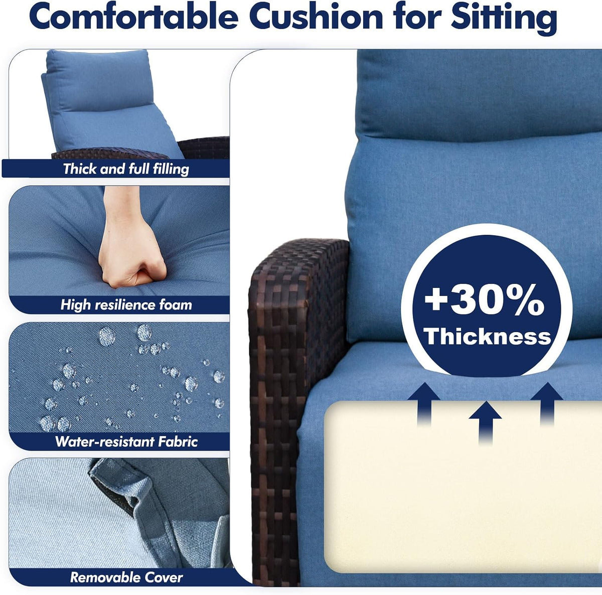 ZZW Outdoor Recliner Chair Set of 2, Wicker Patio Recliners with Adjustable Backrest and Extended Foot Rest, Reclining Patio Chairs with Flip Table & Removable Cushion Cover for Porch