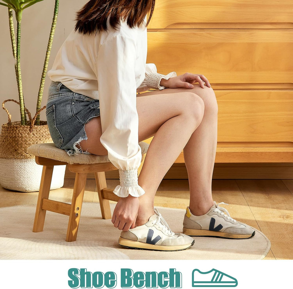 viewcare Foot Stools Ottoman, Small Foot Stool Ottoman, and Footstool, Wooden Foot Stool, Sofa Footrest Extra Seating for Living Room Entryway Office