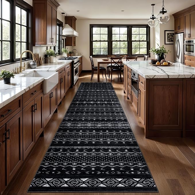 SERISSA Hallway Runner Rug, Soft Low-Pile Boho Geometric Indoor Long Carpet